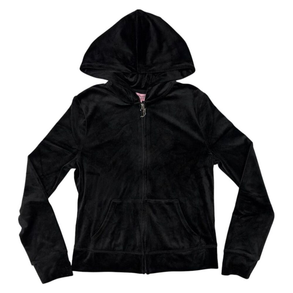 Juicy Couture Women's Rhinestone Logo Hooded Full Zip Velour Jacket - Black